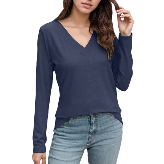 EDFBUYKRS Women Fall Tops Long Sleeve Tunic Tops Casual Crew Neck Blouses Color Block Loose Fit T Shirts for Ladies Clothes L