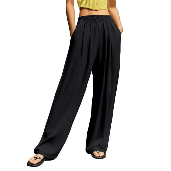 EDFBUYKRS Women Pants Casual Loose Pants for Women Work Petite Women's Casual Pants High Waisted Wide Leg Trousers Straight Pants with Crinkle Design for Daily Wear Outdoor Sports Home Comfort Xl