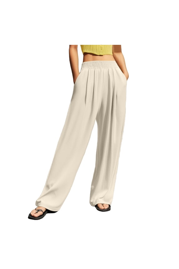 Women Pants Casual Loose Pants for Women Work Petite Women's Casual Pants High Waisted Wide Leg Trousers Straight Pants with Crinkle Design for Daily Wear Outdoor Sports Home Comfort L