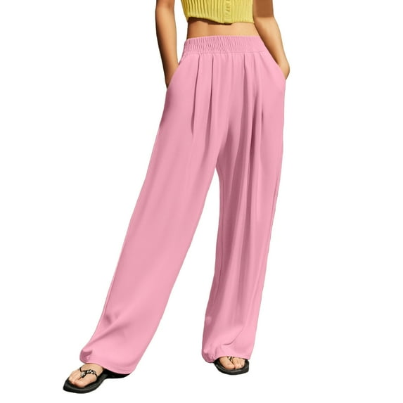 EDFBUYKRS Women Pants Casual Loose Pants for Women Work Petite Women's Casual Pants High Waisted Wide Leg Trousers Straight Pants with Crinkle Design for Daily Wear Outdoor Sports Home Comfort Xl
