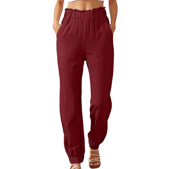 EDFBUYKRS Women Pants Casual Teacher Pants for Women 2026 Women's Casual Pants Loose Fit Mid Rise Floral Lace Trim Plaid Pattern Comfortable Stretchy Soft Breathable Everyday Wear for Women Xxxl
