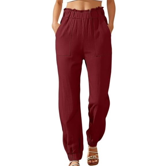 EDFBUYKRS Women Pants Casual Teacher Pants for Women 2026 Women's Casual Pants Loose Fit Mid Rise Floral Lace Trim Plaid Pattern Comfortable Stretchy Soft Breathable Everyday Wear for Women Xxxl