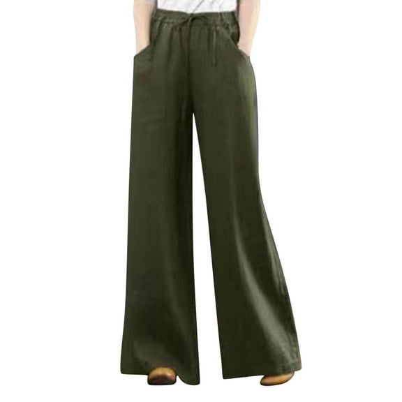 EDFBUYKRS Women Pants Casual Womens Tall Pants 32 Inseam Spring and Summer Literary and Women's Pants Loose Large Size Wide Leg Pants High Waist Mopping Pants Straight Length Trousers Linen Pants M