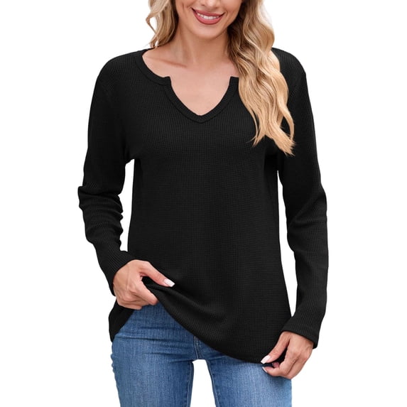 EDFBUYKRS Women's Long Sleeve Blouse Lace Knit Loose Casual Tops L