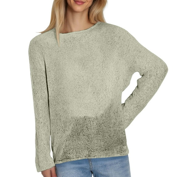 EDFBUYKRS Women's Long Sleeve Round Neck Tops Lace Casual Tee Loose Blouses T Shirts Xl