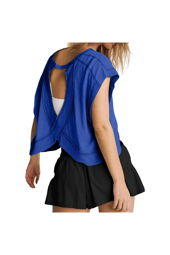 Women's Plus Women Shirts Casual Women Short Sleeve Workout Shirts Open Back Tops Casual Yoga Athletic Gym Slouchy Crop Running Tees Xl