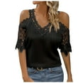 thumbnail image 1 of EDFBUYKRS Women's Plus Women's Short Sleeve Tops V Neck Women's Solid Color Lace Lace Top Xxl, 1 of 6