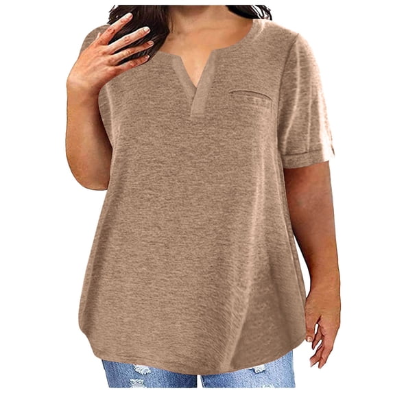 EDFBUYKRS Women's Plus Womens Tops Plus Size Dressy Casual Women Fashion Top Color Block Gradient Print V Neck Top Shirt Short Sleeve Shirt Casual Loose Top Blouse Xxxxxl