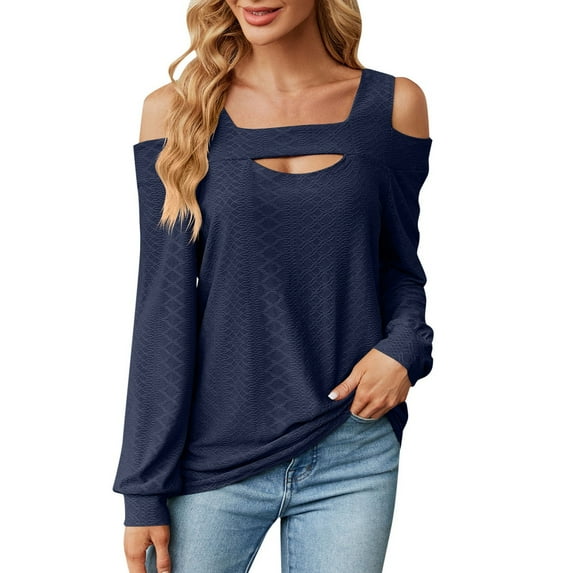 EDFBUYKRS Womens Fall Long Sleeve Tunic Tops Notch V Neck Shirt Casual Pleated Basic Pullover M