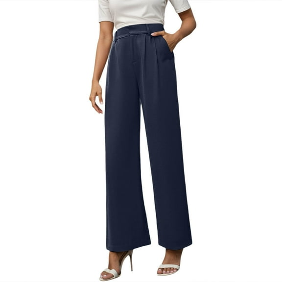 EDFBUYKRS Womens Linen Pants Petite Short Length Women's Casual Pants High Waist Wide Leg Trousers Loose Straight Pants Elegant Comfortable Long Dress Pants for Spring Summer Daily Wear Xs