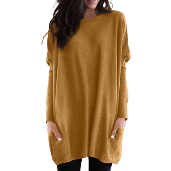 EDFBUYKRS Womens Long Sleeve Shirt for Women Fashion V Neck Sweater Tunic Tops Dressy Casual Work Blouse Fall Winter Clothing L