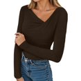 thumbnail image 1 of EDFBUYKRS Womens Long Sleeve Tops Dressy Casual V Neck Tunic Shirts Loose Chiffon Work Blouses Pleated Business Blouses L, 1 of 4