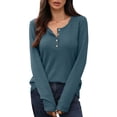 thumbnail image 1 of EDFBUYKRS Womens Loose Blouse Long Sleeve V Neck Button Down T Shirts Tie Front Knot Casual Tops L, 1 of 8