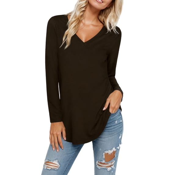 EDFBUYKRS Womens Tops Dressy Casual Long Sleeve Crewneck Basic T Shirts Solid Loose Textured Fall Blouses Outfits L