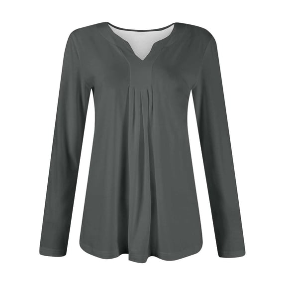 EDFBUYKRS Womens Tops Dressy Casual Pleated Blouses V Neck Long Sleeve Shirts Fall Tunic Tops M