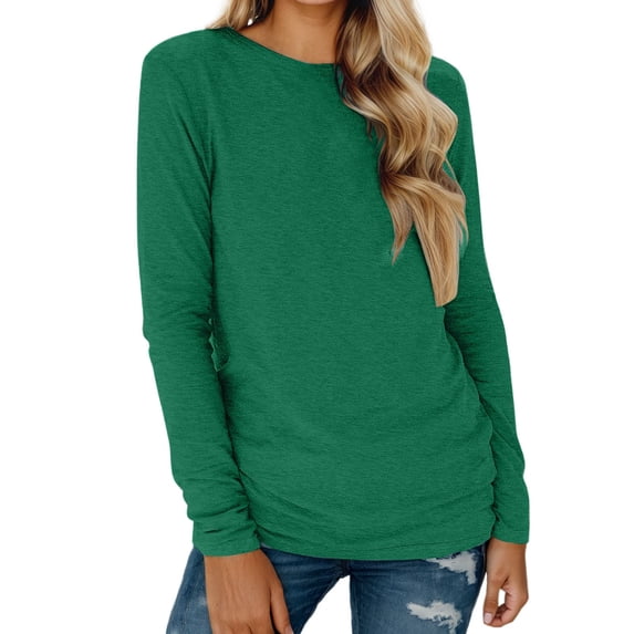 EDFBUYKRS Womens Tops Long Sleeve Crew Neck Tops for Women Casual Lightweight Solid Color Shirts Knit Basic Blouses S