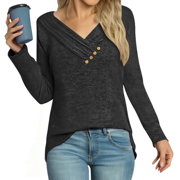 EDFBUYKRS Womens Tops Long Sleeve Shirts for Women Crew Neck Women Blouses Dressy Casual Ladies Tops and Blouses Fall S