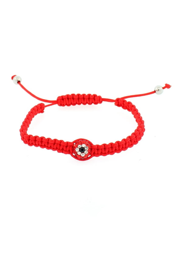 Red Black White CZ Cord Macrame Beaded Adjustable Evil Eye Bracelet