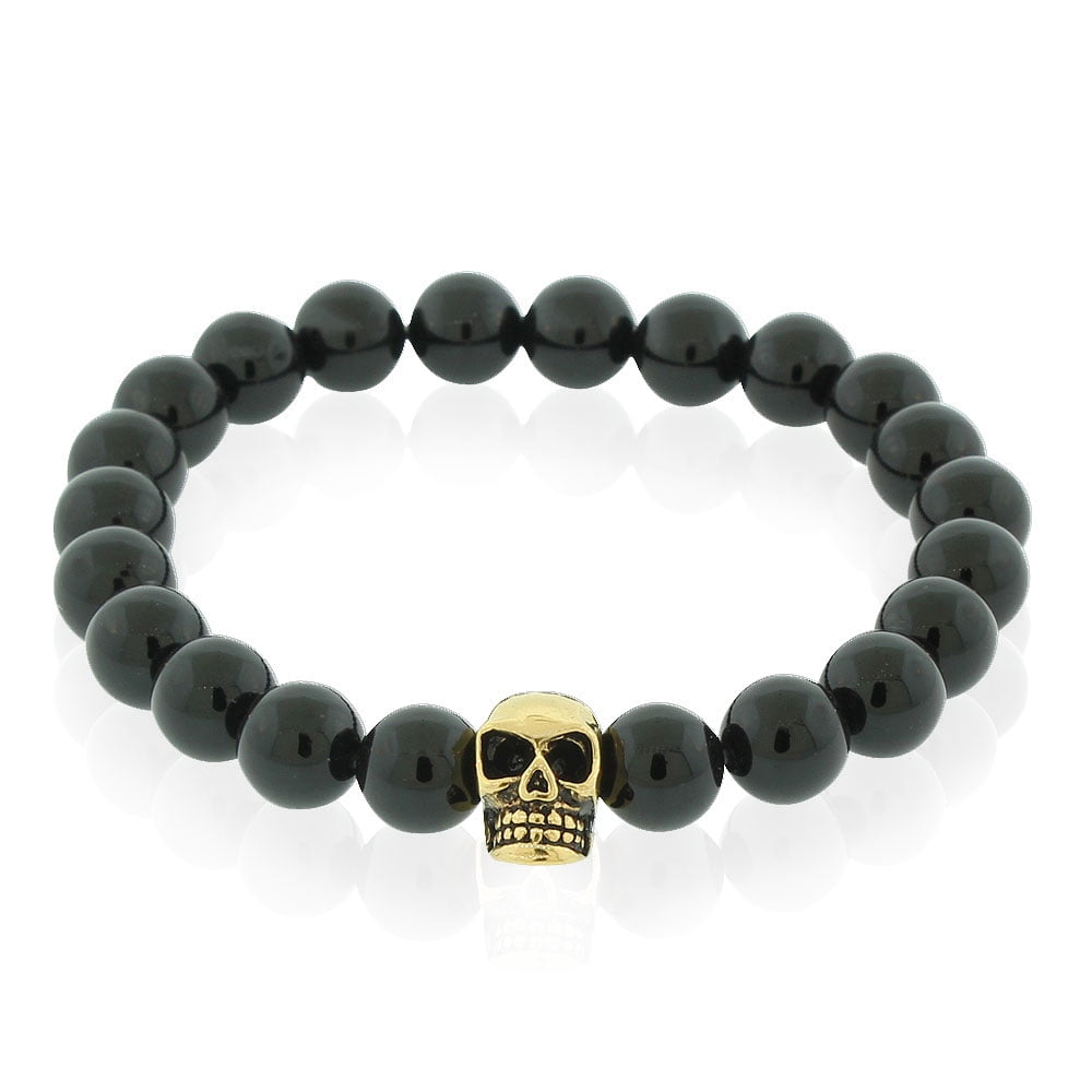 Edforce EDFORCE Stainless Steel Beads Gold-Tone Skull Mens Stretch Bracelet, 8 ...