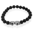 thumbnail image 1 of EDFORCE Stainless Steel Black Double Skull Beaded Stretch Bracelet, 8", 1 of 2