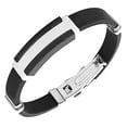 thumbnail image 1 of EDFORCE Stainless Steel Black Rubber Silicone Silver-Tone Men's Bracelet, 1 of 3