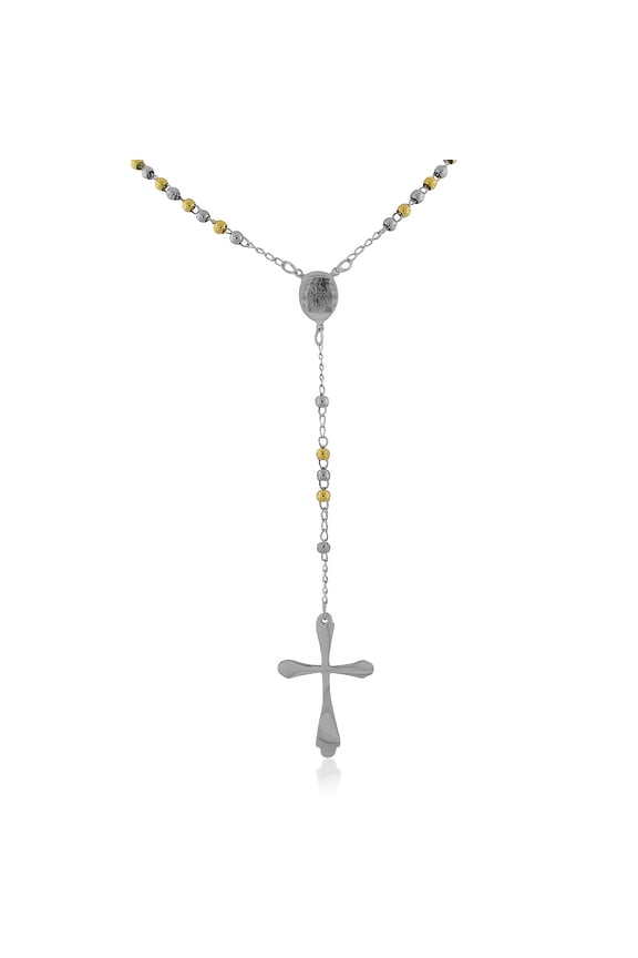 Stainless Steel Cross Christian Virgin Mary Rosary Beads Necklace, 18"