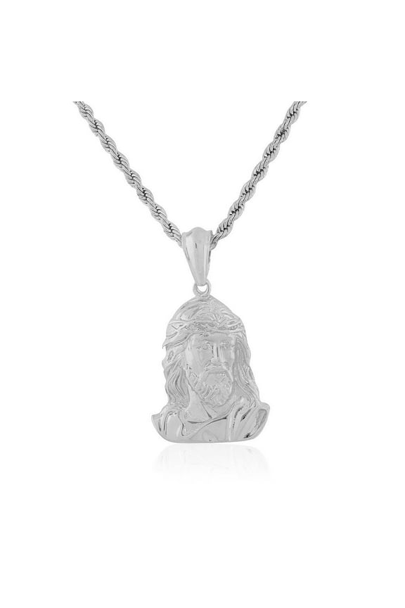 Stainless Steel Extra Large Hip-Hop Jesus Mens Pendant Necklace, 24"