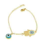 EDFORCE Stainless Steel Hamsa Evil Eye Protection Link Chain Bracelet, 8