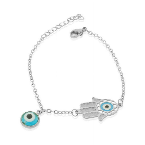 EDFORCE Stainless Steel Hamsa Evil Eye Protection Link Chain Bracelet, 8"