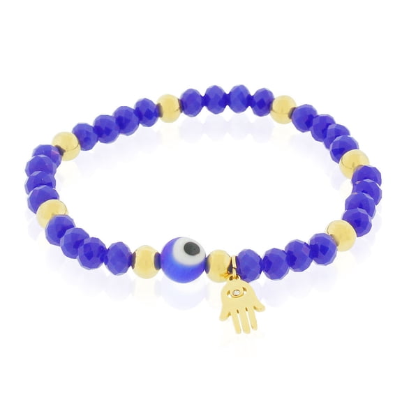 EDFORCE Stainless Steel Hamsa Evil Eye Protection Stretch Bracelet, 6.5"
