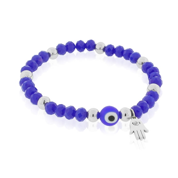 EDFORCE Stainless Steel Hamsa Evil Eye Protection Stretch Bracelet, 6.5"