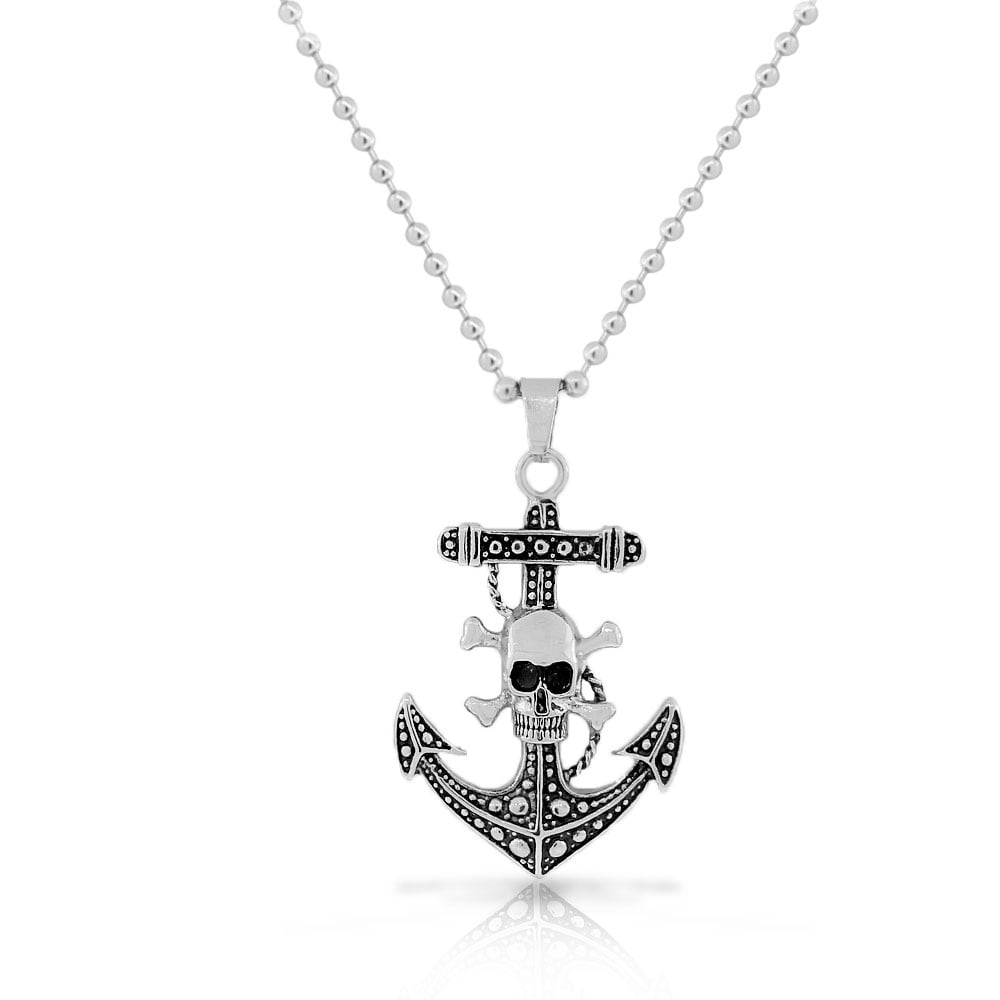EDFORCE Stainless Steel Large Anchor Skull Crossbones Mens Pendant Necklace