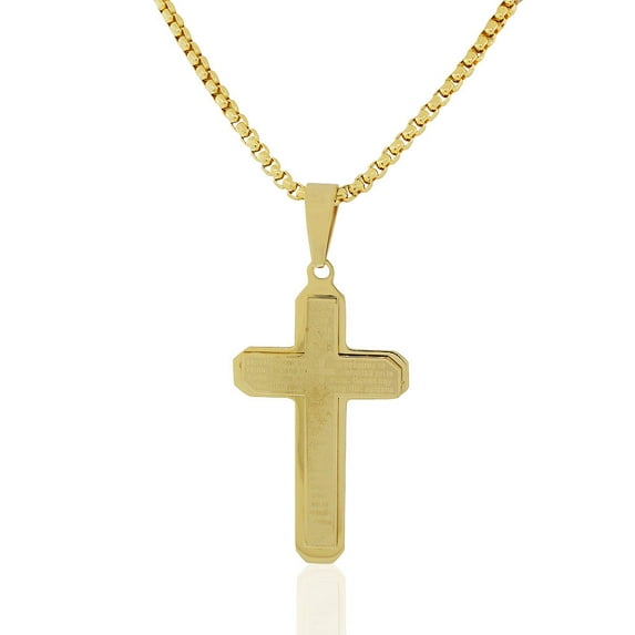 EDFORCE Stainless Steel Large Padre Nuestro Spanish Prayer Mens Cross Necklace, 24"