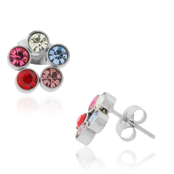 EDFORCE Stainless Steel Multicolor CZ Floral Flowers Stud Earrings. 0.40"