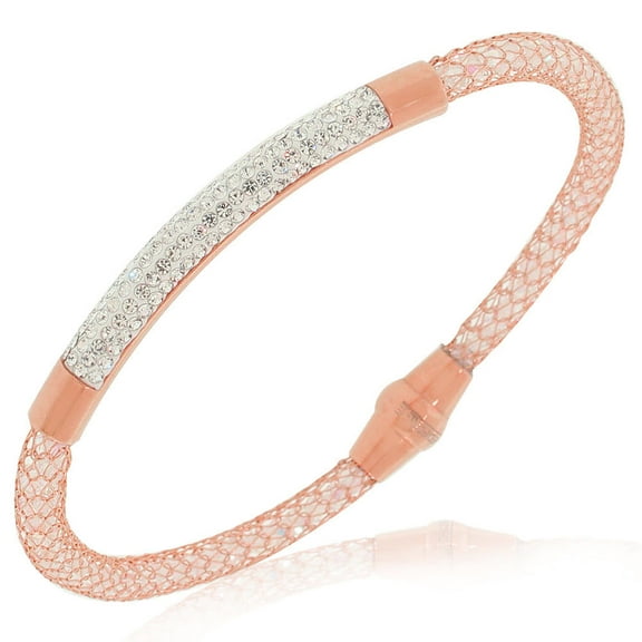 EDFORCE Stainless Steel Rose Gold-Tone White Clear CZ Mesh Bracelet, 7.5"