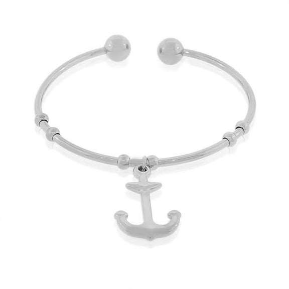 EDFORCE Stainless Steel Silver-Tone Anchor Open End Bangle Bracelet
