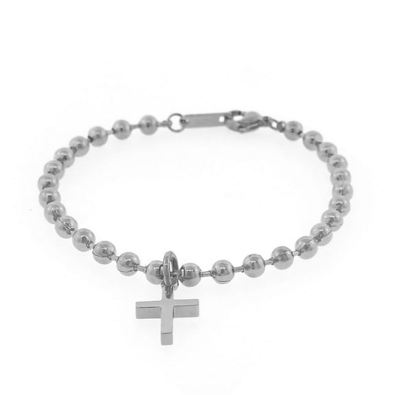 EDFORCE Stainless Steel Silver-Tone Ball Chain Latin Religious Cross Bracelet
