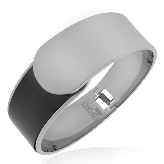 EDFORCE Stainless Steel Silver-Tone Black Large Statement Bracelet Bangle, 7"