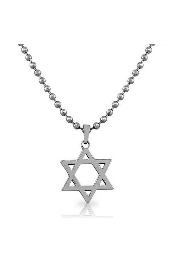 Stainless Steel Silver-Tone Classic Jewish Star of David Men's Pendant Necklace