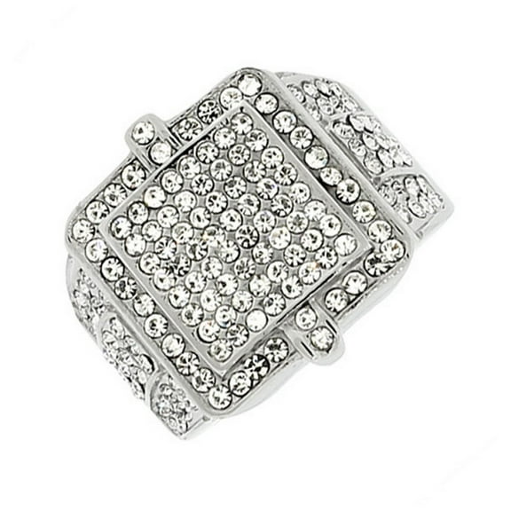 EDFORCE Stainless Steel Silver-Tone Clear CZ Hip-Hop Statement Mens Ring Band - Size 10