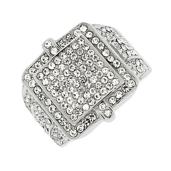 EDFORCE Stainless Steel Silver-Tone Clear CZ Hip-Hop Statement Mens Ring Band - Size 11