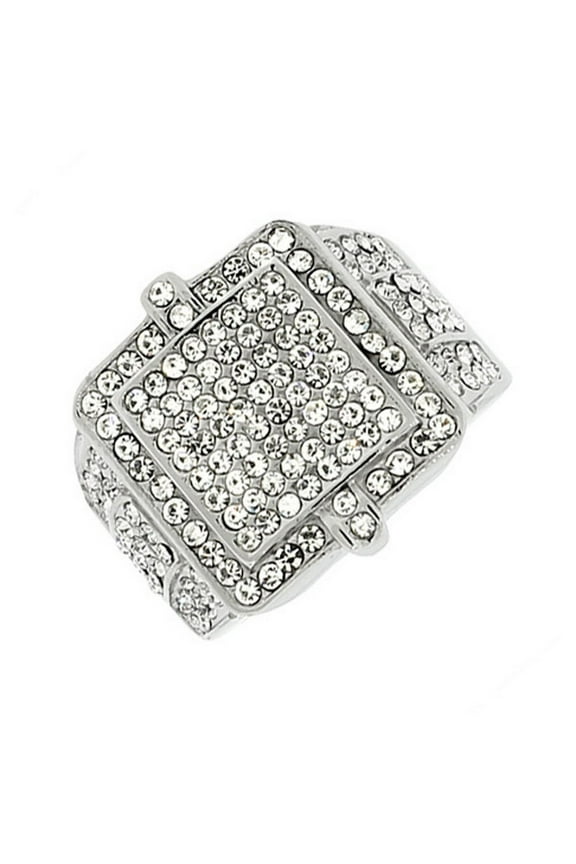 Stainless Steel Silver-Tone Clear CZ Hip-Hop Statement Mens Ring Band - Size 13