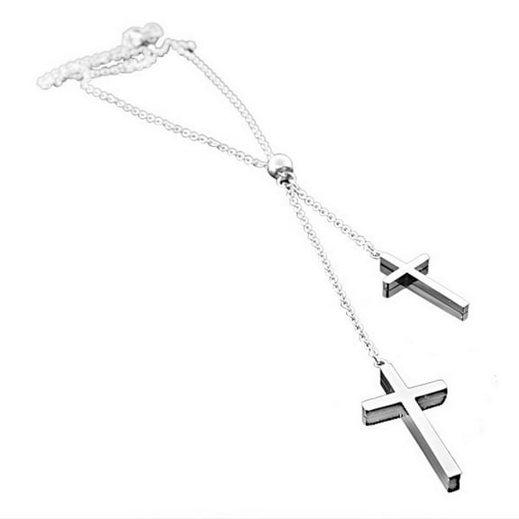 EDFORCE Stainless Steel Silver-Tone Double Two Latin Cross Religious Necklace