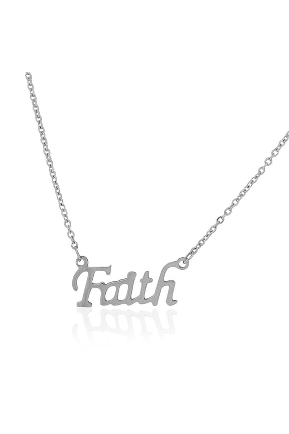 Stainless Steel Silver-Tone Faith Script Pendant Necklace, 20"