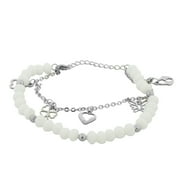 EDFORCE Stainless Steel Silver-Tone Flower Heart Charms Link Chain Bracelet, 7.5
