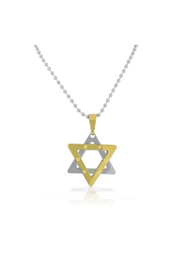 Stainless Steel Silver-Tone Gold-Tone Star of David Men's Pendant Necklace