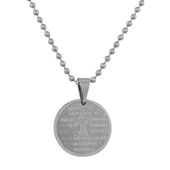 EDFORCE Stainless Steel Silver-Tone Guardian Andel De La Guarda Religious Pendant Necklace