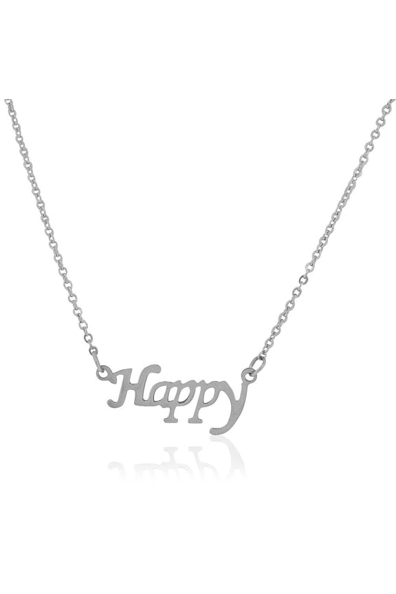 Stainless Steel Silver-Tone Happy Script Pendant Necklace, 20"