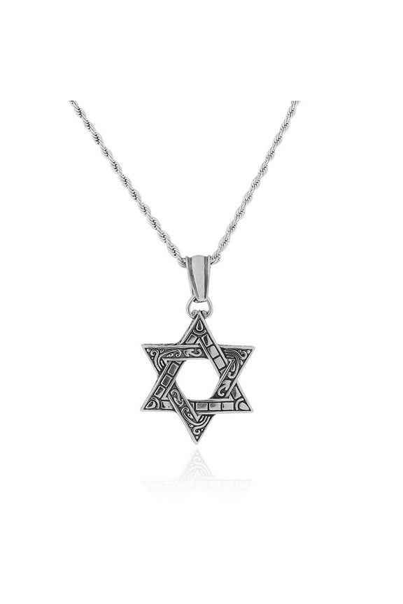 Stainless Steel Silver-Tone Large Statement Jewish Star of David Men's Pendant Necklace, 24"