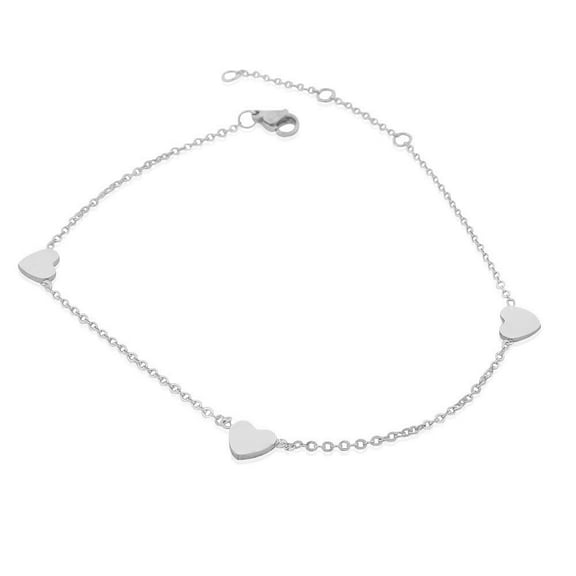EDFORCE Stainless Steel Silver-Tone Love Heart Anklet Bracelet, 11"
